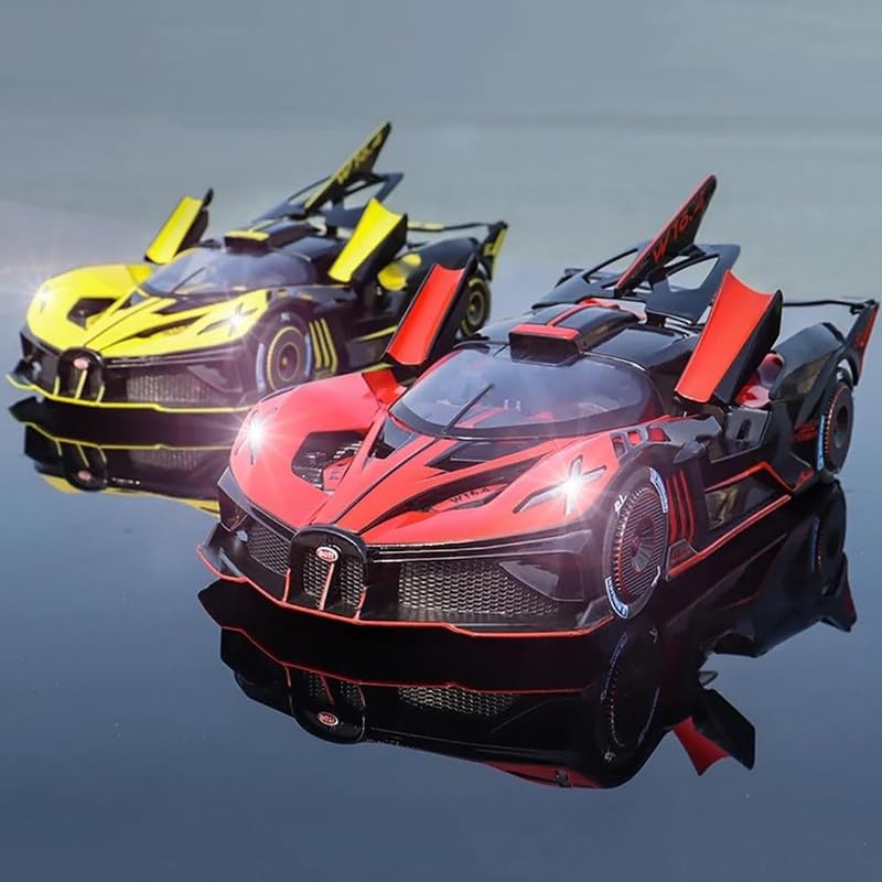 Raadiostore 1:24 Big Bugadi Bolide Diecast Alloy Metal Pull Back Car with Openable Doors Music Sound and Light Vehicle Toy Car for Kids Boys (Red)