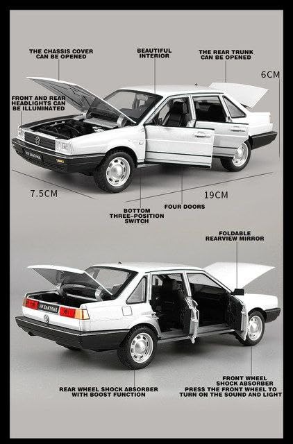 Raadio store Volkswagen Santana 1:24 Model Car with Box, Zinc Alloy Pull Back Toy car with Sound and Light for Kids Boy Girl Gift [Colors as Per Stock] (Volkswagen Santana 1:24)