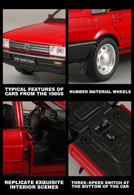 Raadio store Volkswagen Santana 1:24 Model Car with Box, Zinc Alloy Pull Back Toy car with Sound and Light for Kids Boy Girl Gift [Colors as Per Stock] (Volkswagen Santana 1:24)