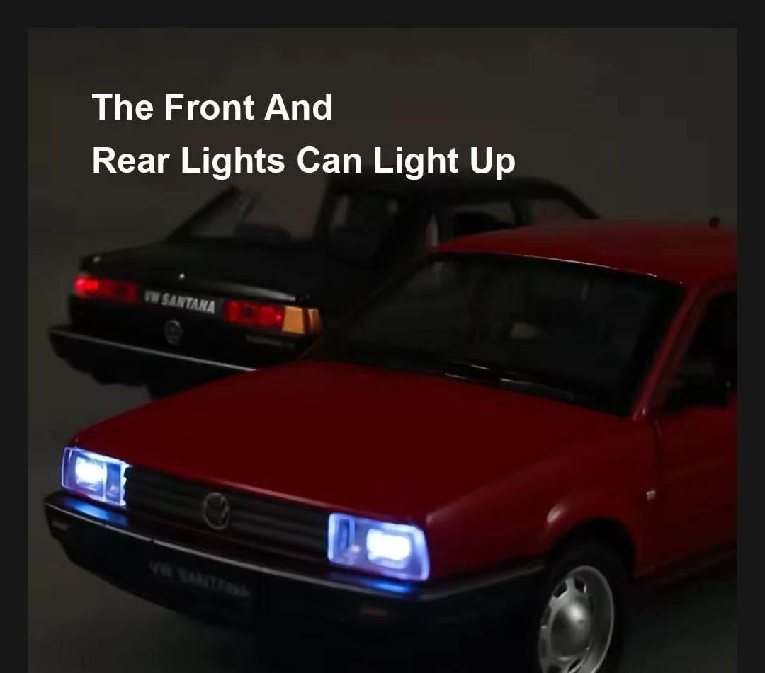 Raadio store Volkswagen Santana 1:24 Model Car with Box, Zinc Alloy Pull Back Toy car with Sound and Light for Kids Boy Girl Gift [Colors as Per Stock] (Volkswagen Santana 1:24)