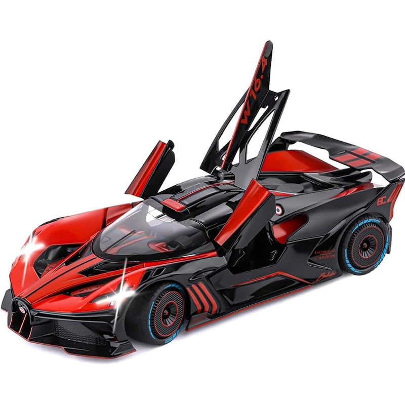 Raadiostore 1:24 Big Bugadi Bolide Diecast Alloy Metal Pull Back Car with Openable Doors Music Sound and Light Vehicle Toy Car for Kids Boys (Red)