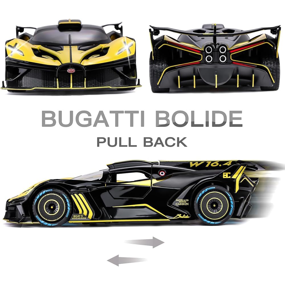 Raadiostore 1:24 Big Bugadi Bolide Diecast Alloy Metal Pull Back Car with Openable Doors Music Sound and Light Vehicle Toy Car for Kids Boys (Red)