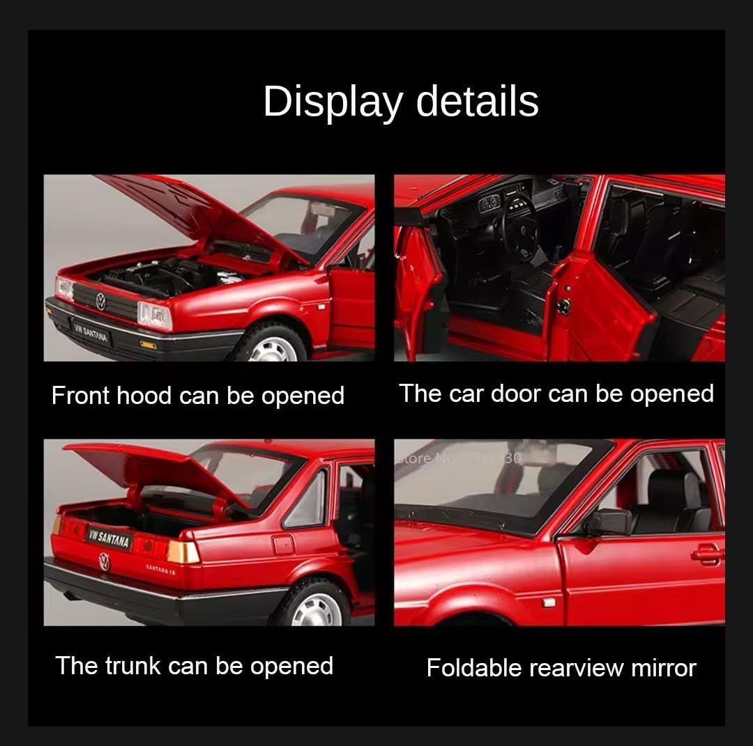 Raadio store Volkswagen Santana 1:24 Model Car with Box, Zinc Alloy Pull Back Toy car with Sound and Light for Kids Boy Girl Gift [Colors as Per Stock] (Volkswagen Santana 1:24)