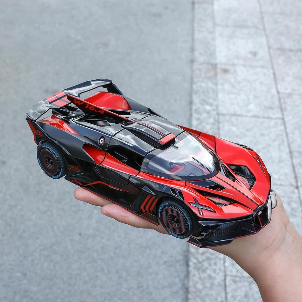 Raadiostore 1:24 Big Bugadi Bolide Diecast Alloy Metal Pull Back Car with Openable Doors Music Sound and Light Vehicle Toy Car for Kids Boys (Red)