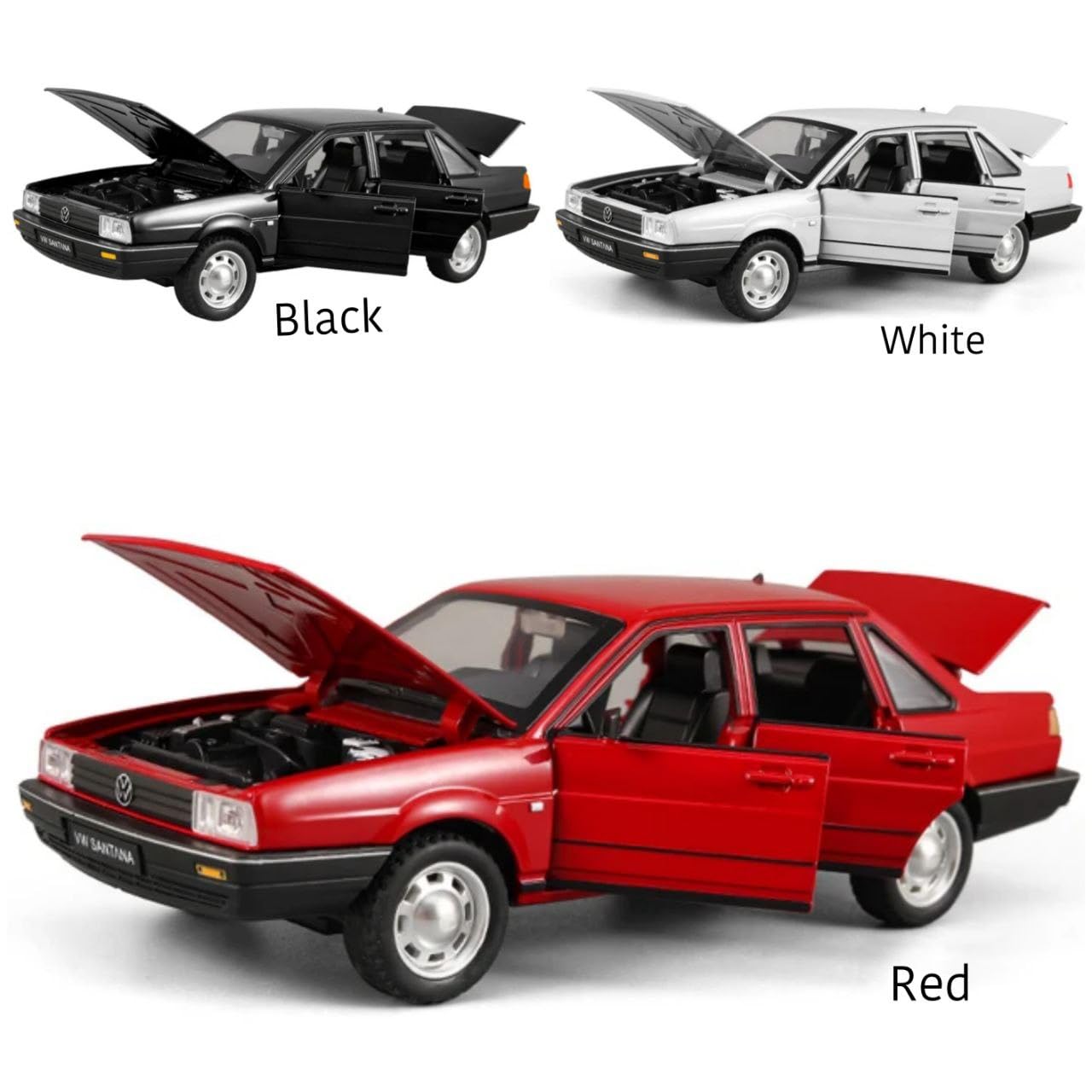 Raadio store Volkswagen Santana 1:24 Model Car with Box, Zinc Alloy Pull Back Toy car with Sound and Light for Kids Boy Girl Gift [Colors as Per Stock] (Volkswagen Santana 1:24)