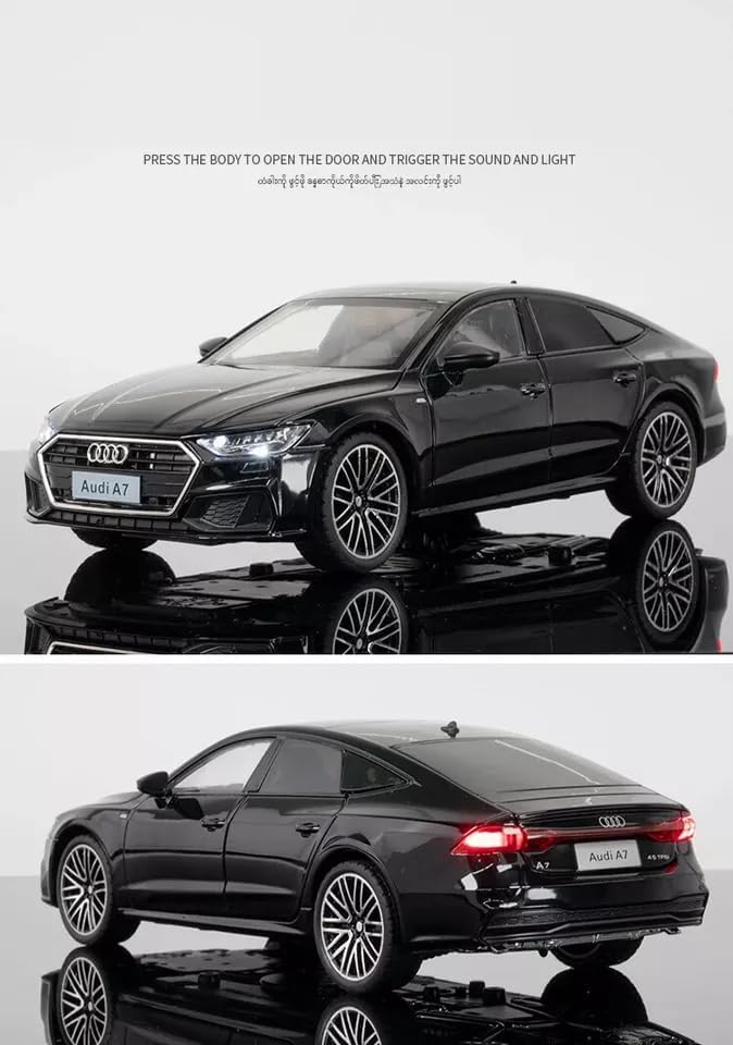 RAADIOSTORE  Audi A7 1:24 Model Car with Box, Zinc Alloy Pull Back Toy car with Sound and Light for Kids Boy Girl Gift [Colors as Per Stock]