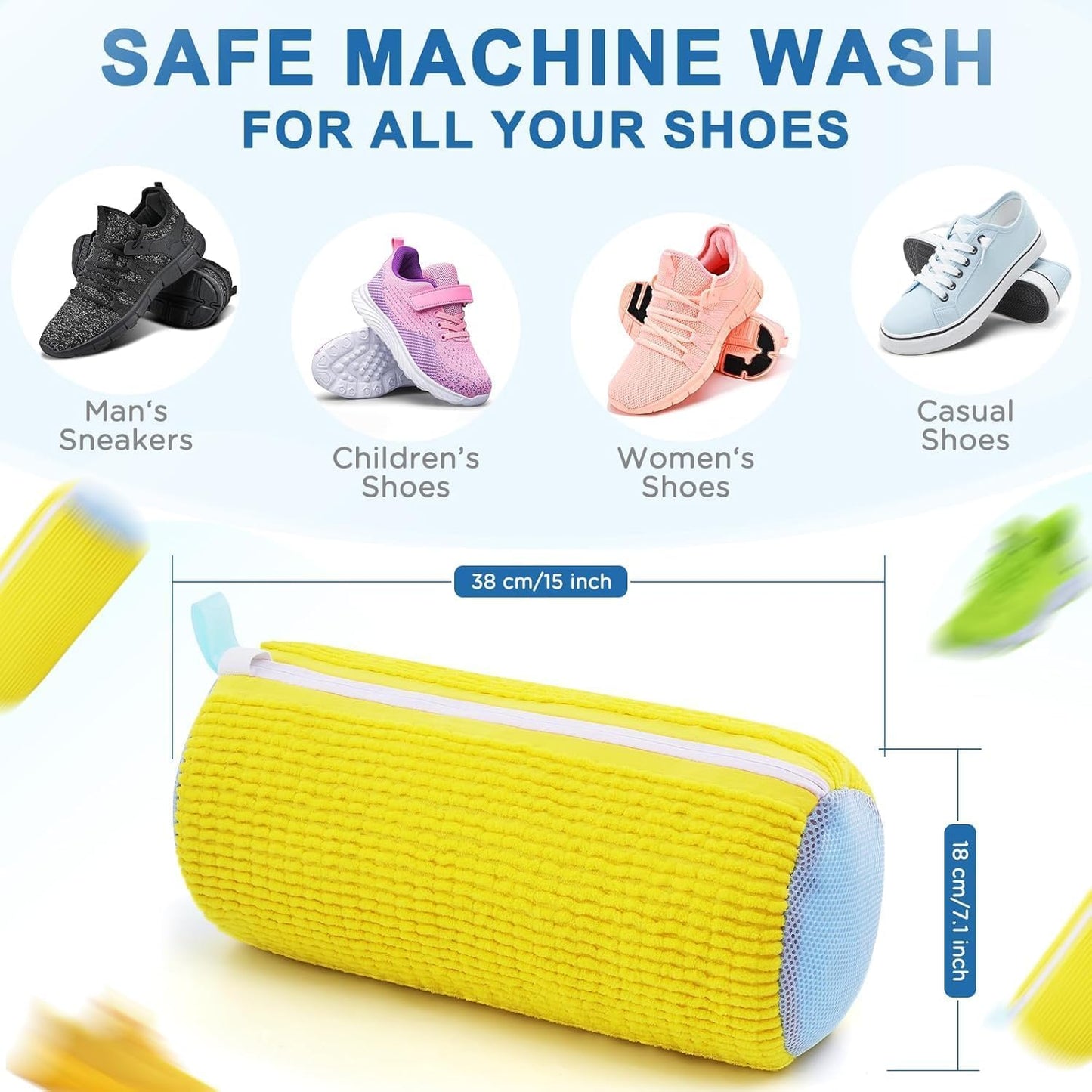 Blase Shoe Washing Machine Bag Laundry Shoe Bag for Washer & Dryer, Reusable with Durable Zipper for Sneakers & Delicates 360° Deep Cleaning Washable Laundry Organizer Bag