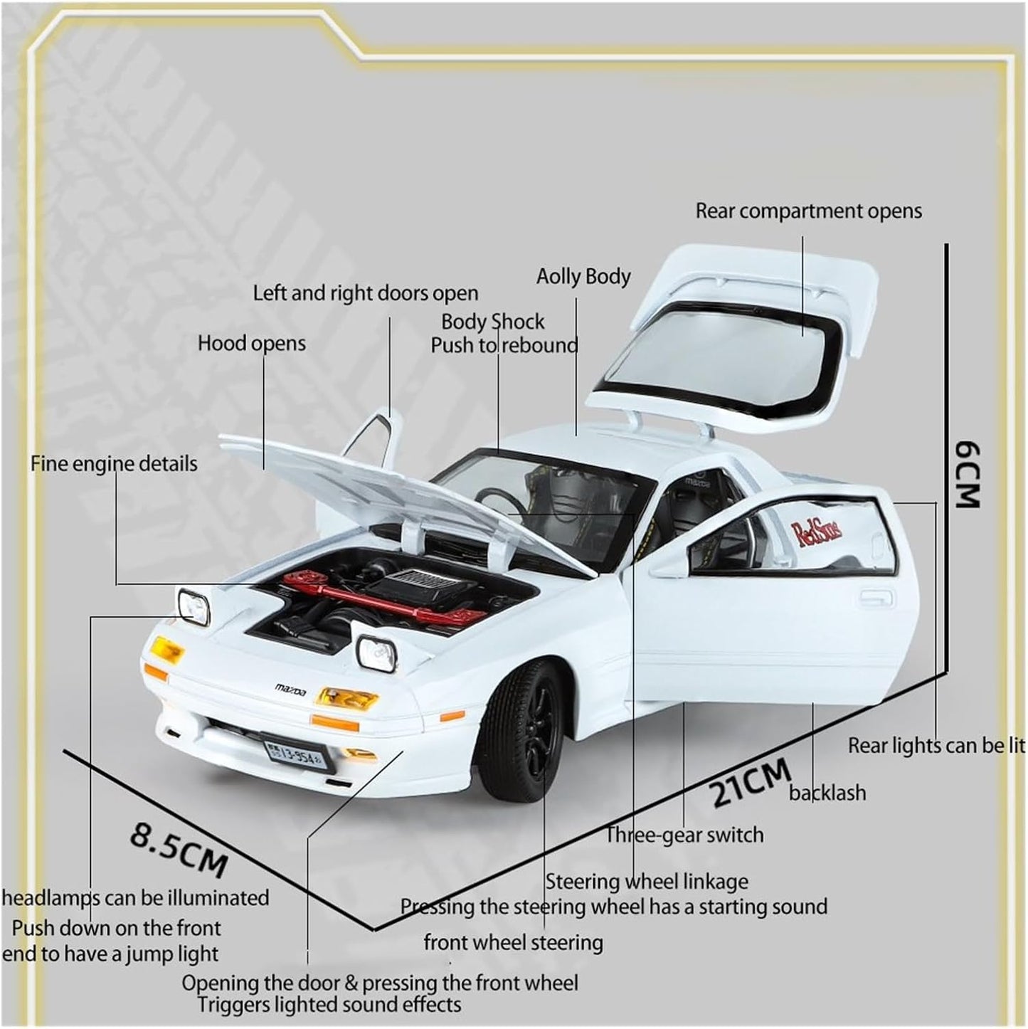 Mazda RX7 Alloy Die-cast Car with Famous popup Headlight Function Light and Music for Kids,Adults on Birthday (Mazda RX7) Colors As Per Stock
